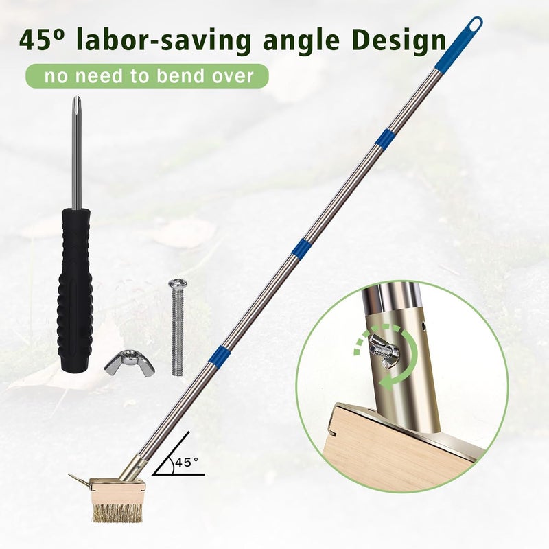 mcwdoit Crack Weeder Tool, Crevice Weeding Moss Brush with 2 Heads&Scraping Hook, A Hand Puller Tool, Moss Remover with Steel Handle for Cleaning Paving Joint Paver Sidewalk Patio Stone Driveway Deck - Image 5